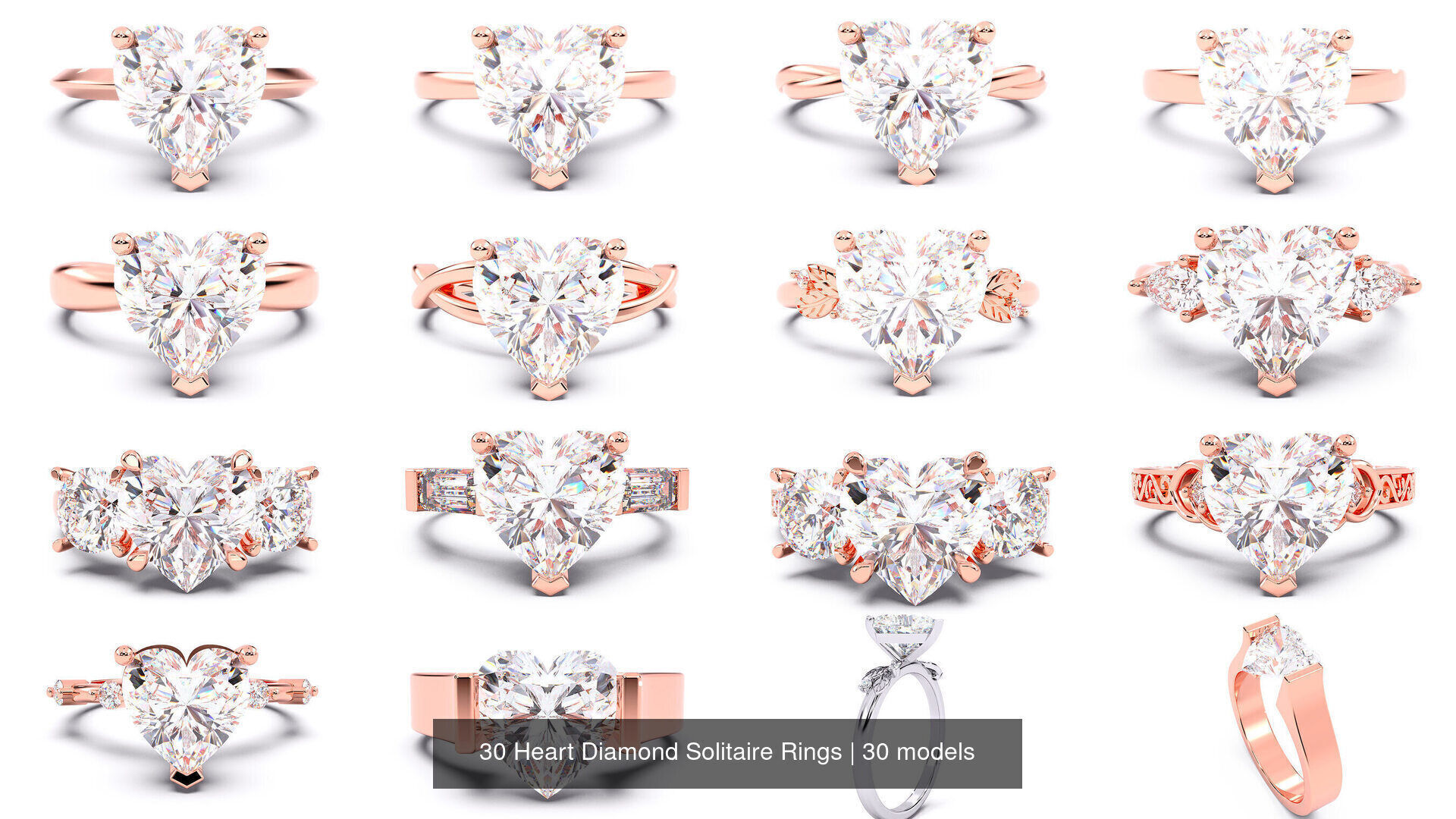 30 Heart Diamond Solitaire Rings 3D Model Collection_2