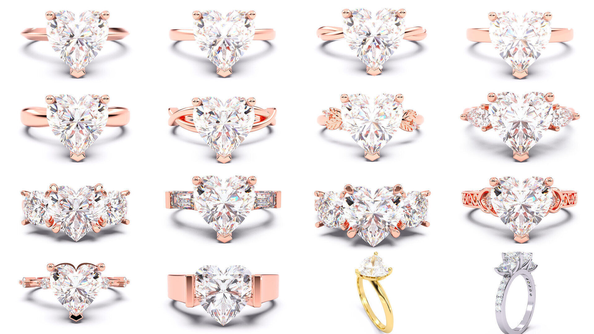 30 Heart Diamond Solitaire Rings 3D Model Collection_1