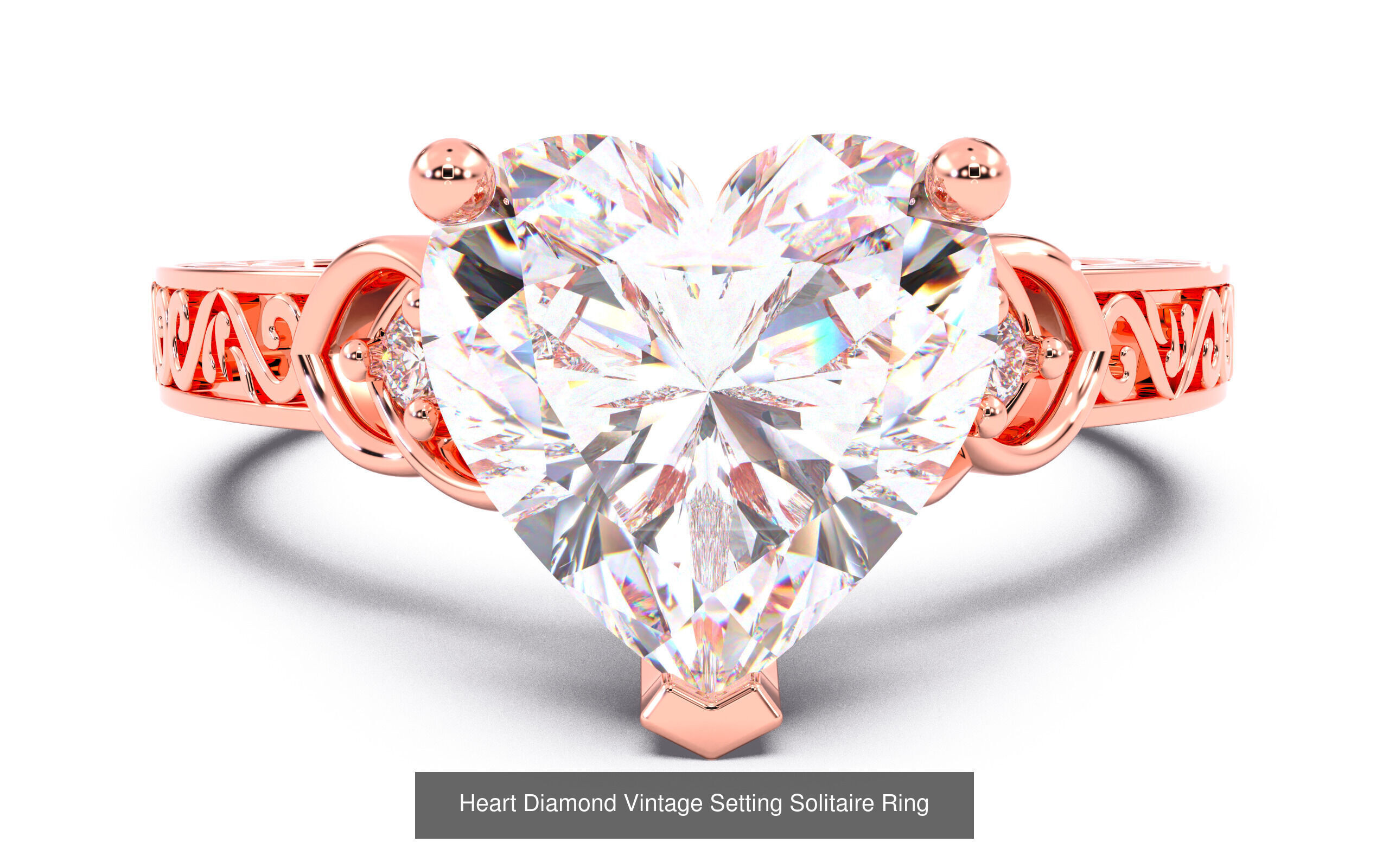 30 Heart Diamond Solitaire Rings 3D Model Collection_30