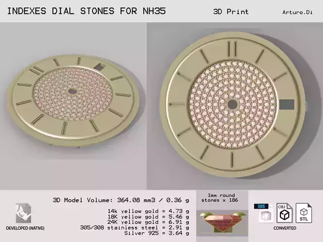 Indexes Dial with stones for NH35 3D print model