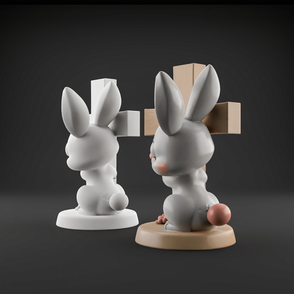 Easter Cute Bunny Hugging a Cross playful symbolic 1 3D print model_2