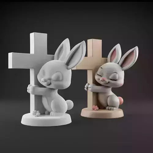 Easter Cute Bunny Hugging a Cross  playful  symbolic 1