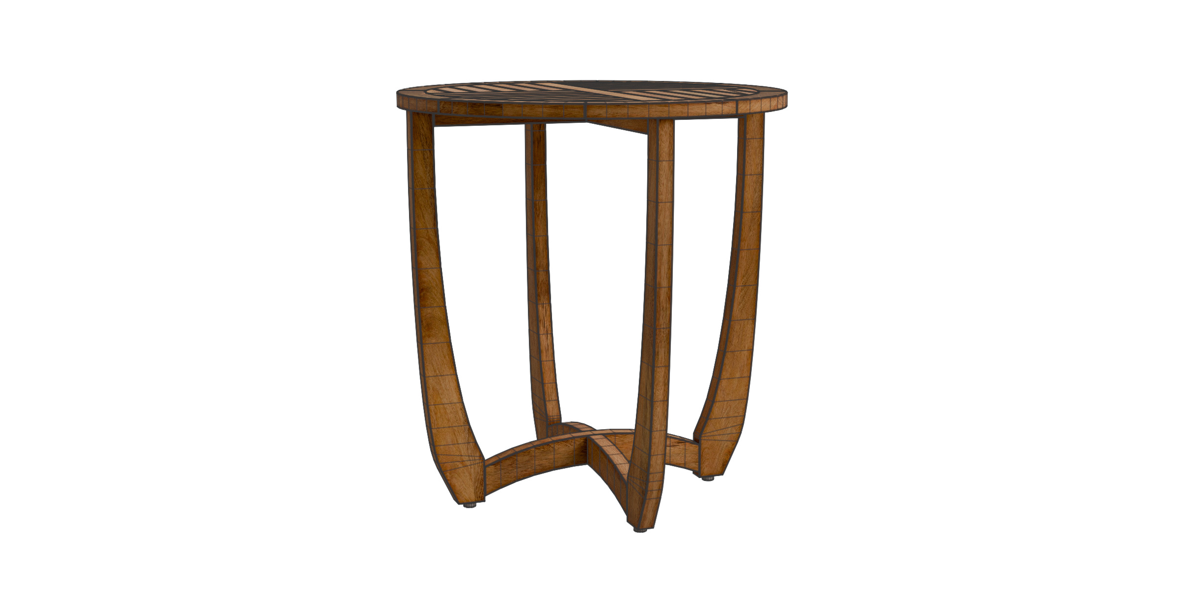 Outdoor Circular Wood Bistro Table And Slat Panel Table Top Low-poly 3D model_5