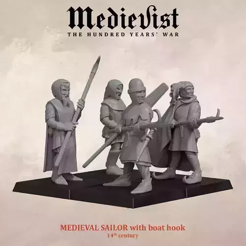 Medieval sailor with boat hook or oar 14th century 3D print model