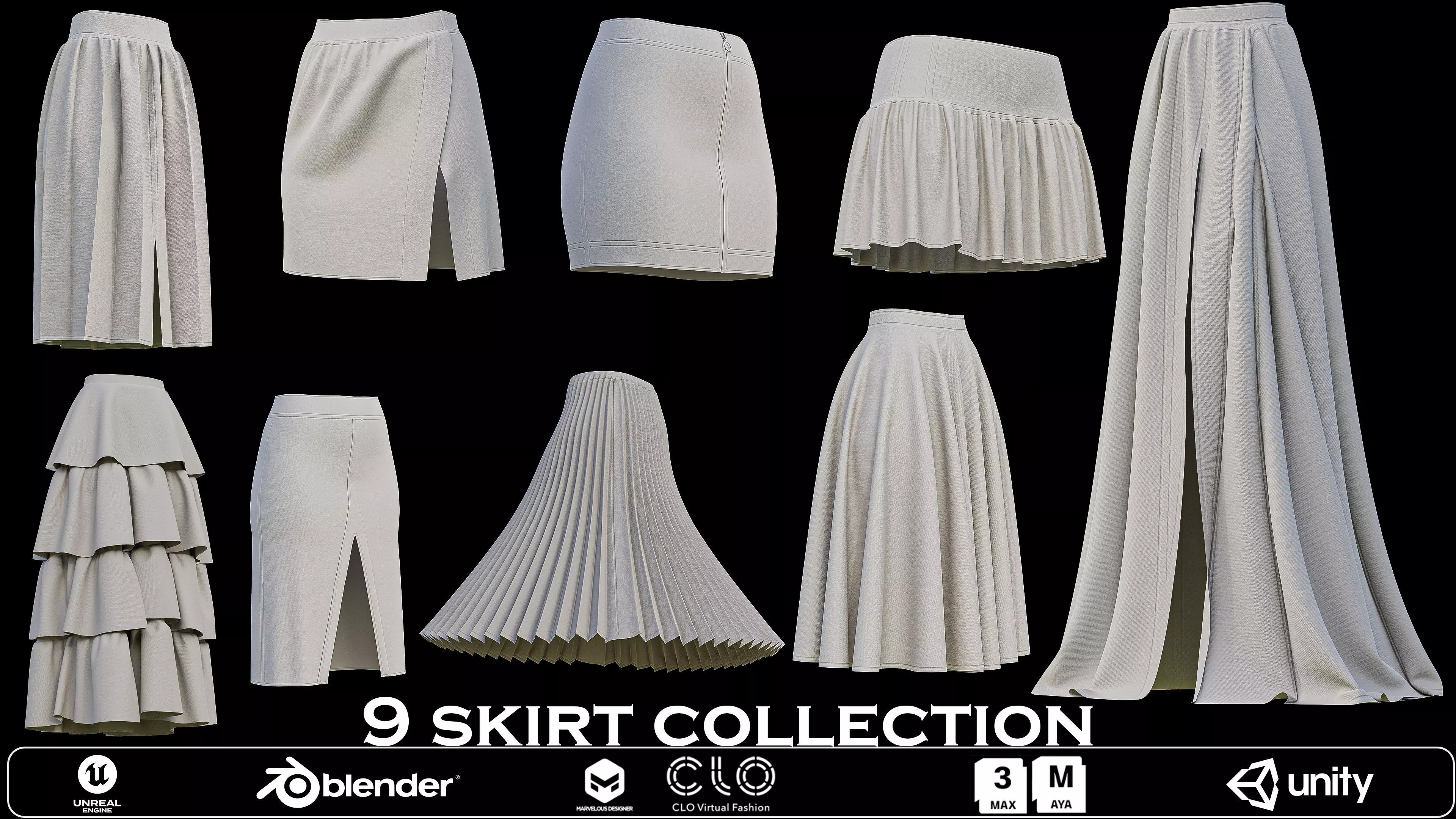 9 Skirt Collection Low-poly 3D model