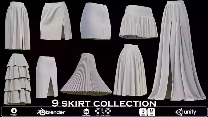 9 Skirt Collection Low-poly 3D model