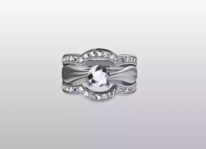 Diamond bridal ring set 3D print file 3D print model