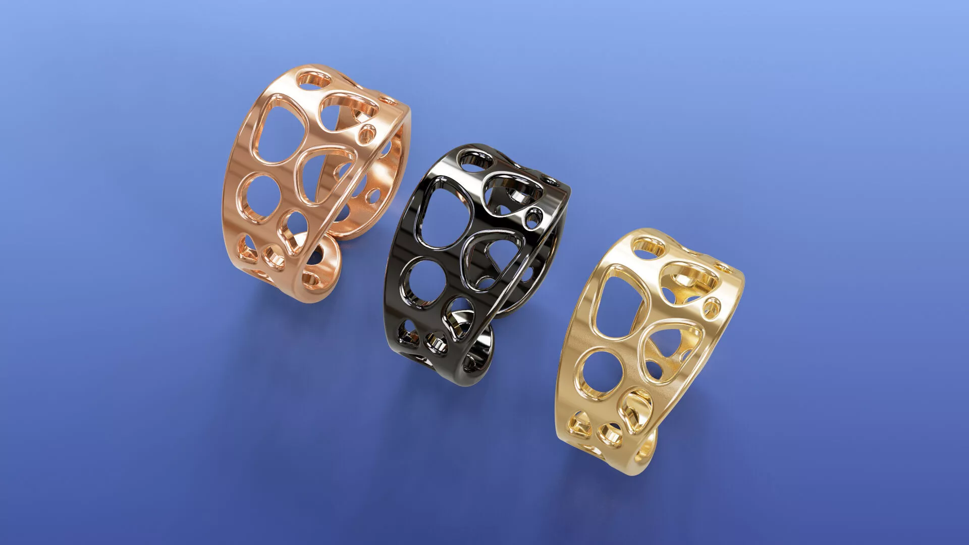 Modern Structure Organic Cellular Cutout Wide Band Ring 3D print model