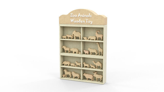 High-Quality Zoo Animal Wild Wooden Toys Low-poly 3D model