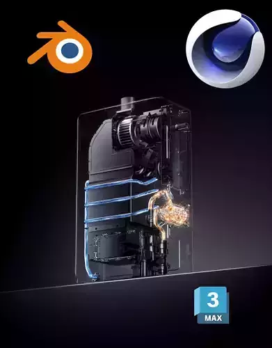 transparent cutaway  of a modern water heater Low-poly 3D model