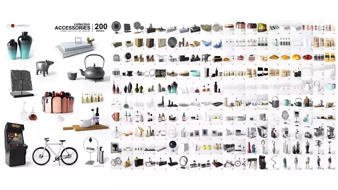 Accessories Pack  - 200 Models Low-poly 3D model