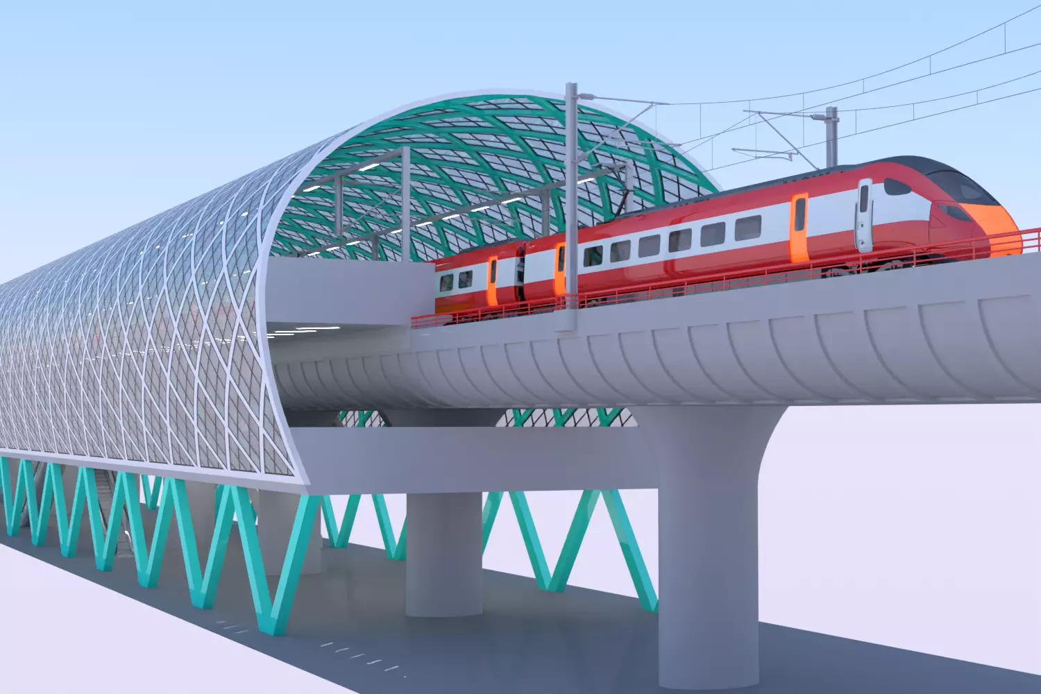 Elevated station with Azuma train 3D model_0