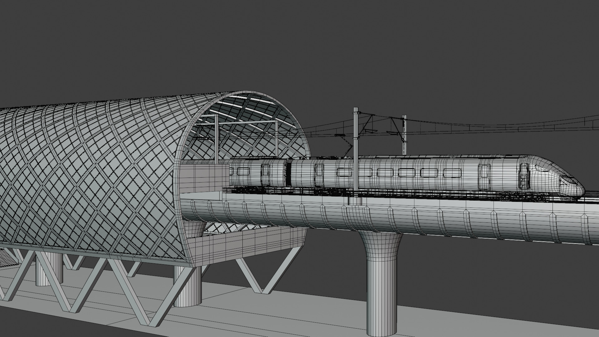 Elevated station with Azuma train 3D model_2