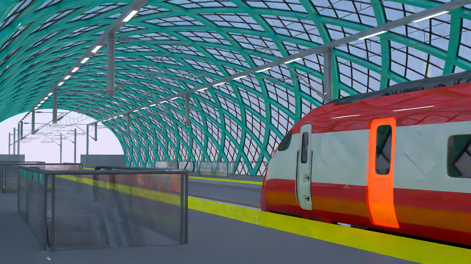 Elevated station with Azuma train 3D model_8