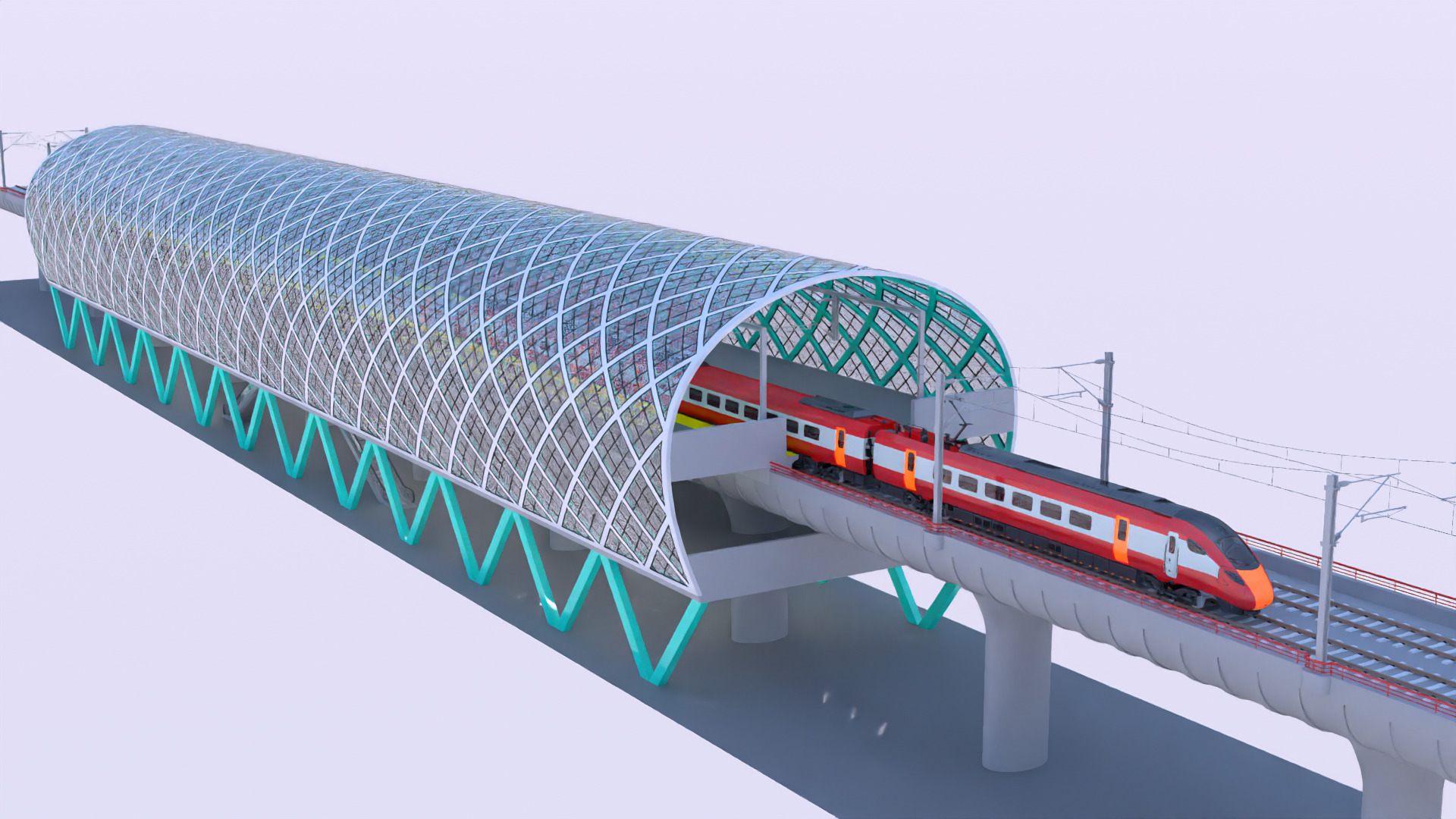 Elevated station with Azuma train 3D model_9
