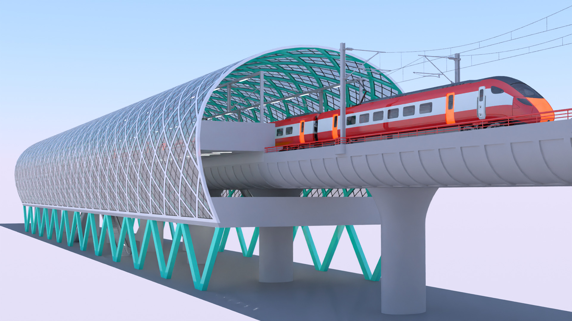 Elevated station with Azuma train 3D model_7