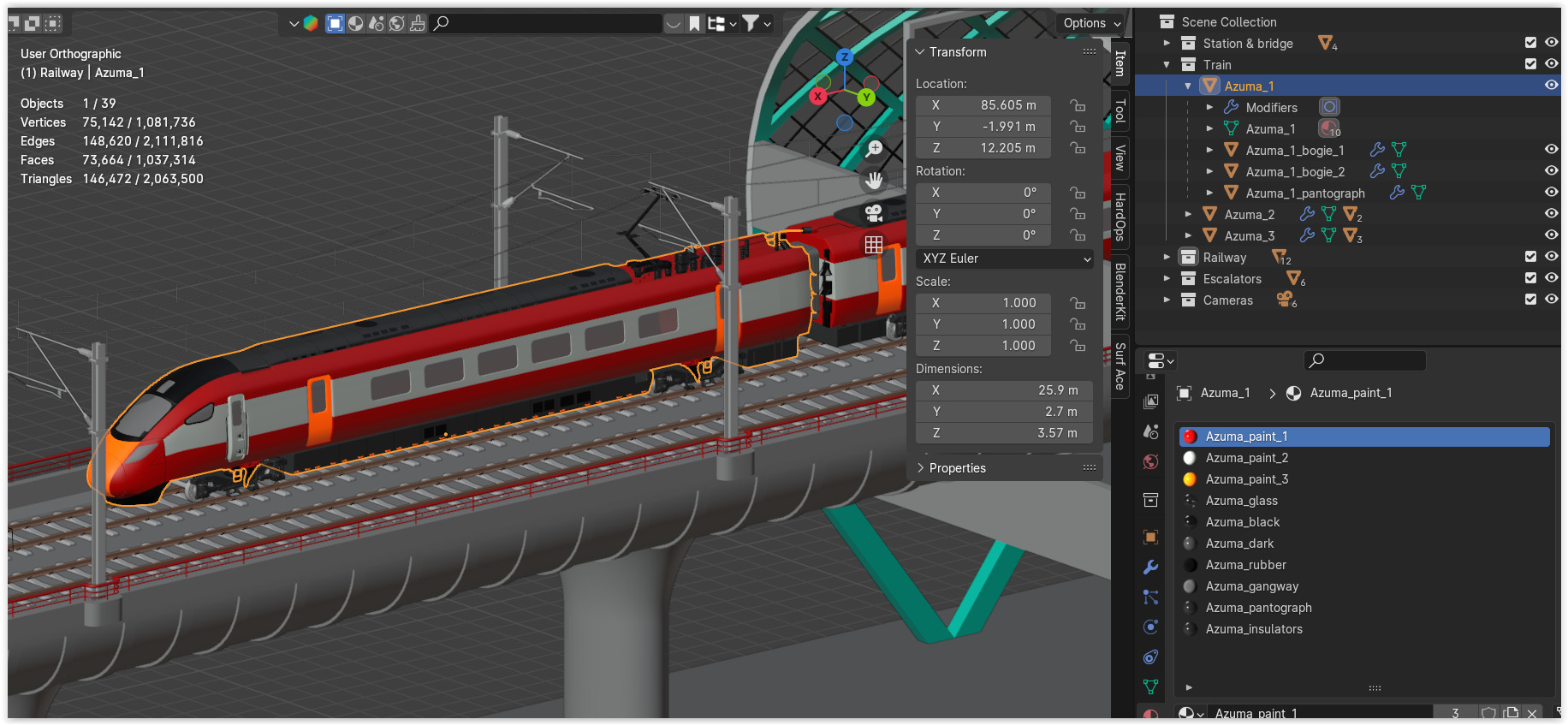 Elevated station with Azuma train 3D model_13