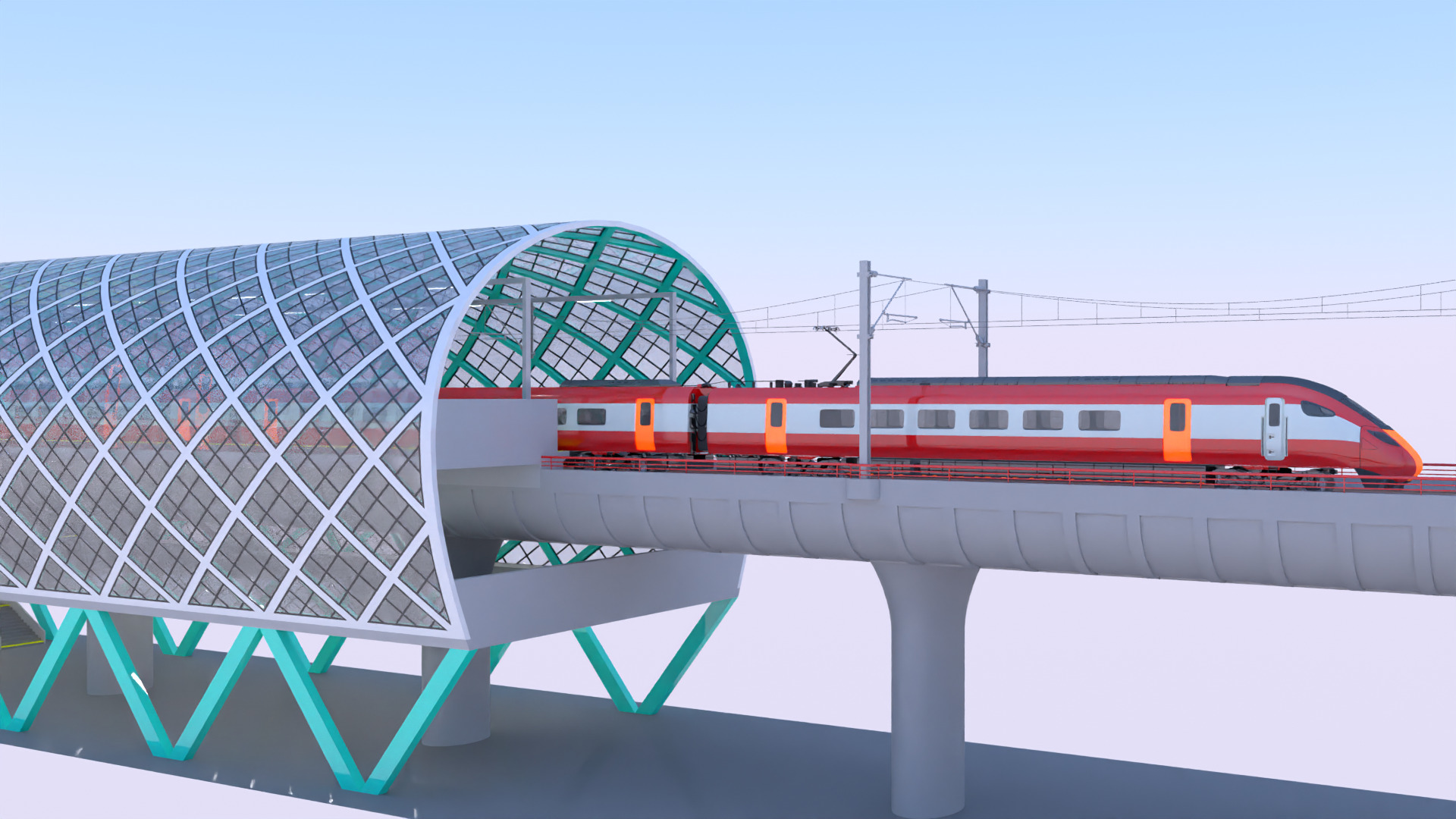 Elevated station with Azuma train 3D model_1