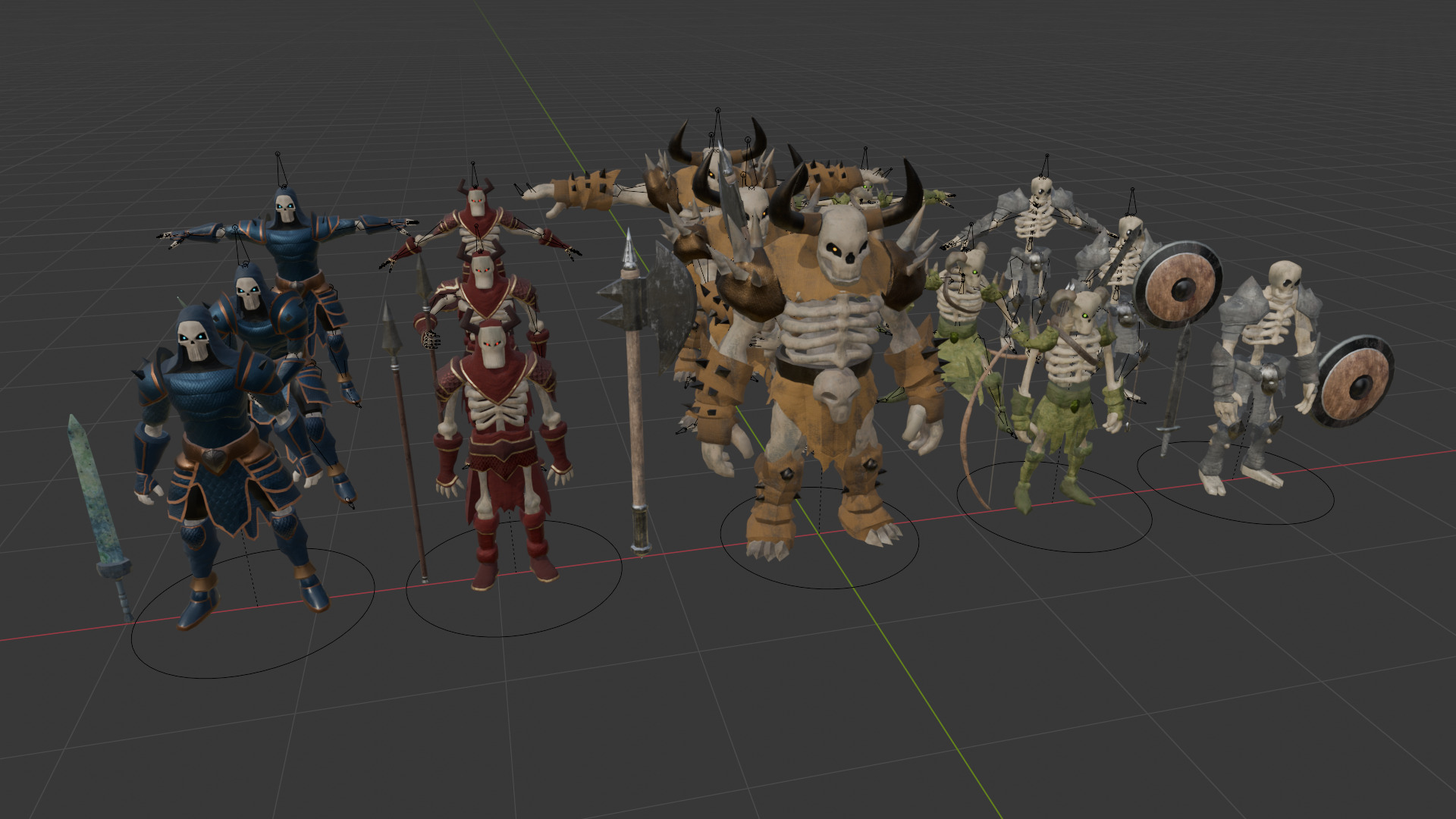 human skeleton Army Pack Low-poly 3D model_7