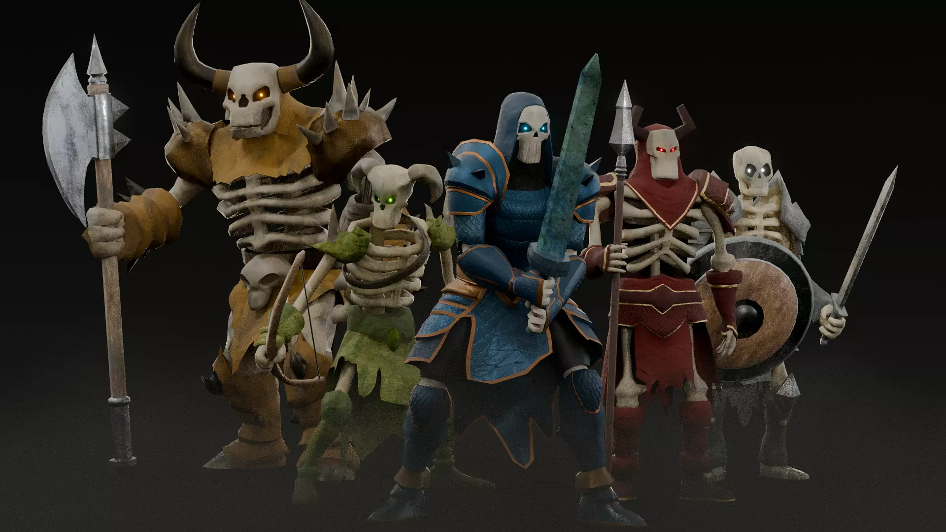 human skeleton Army Pack Low-poly 3D model_0