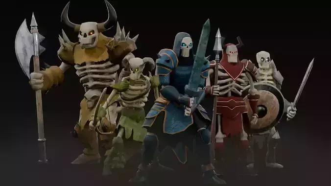 human skeleton Army Pack Low-poly 3D model