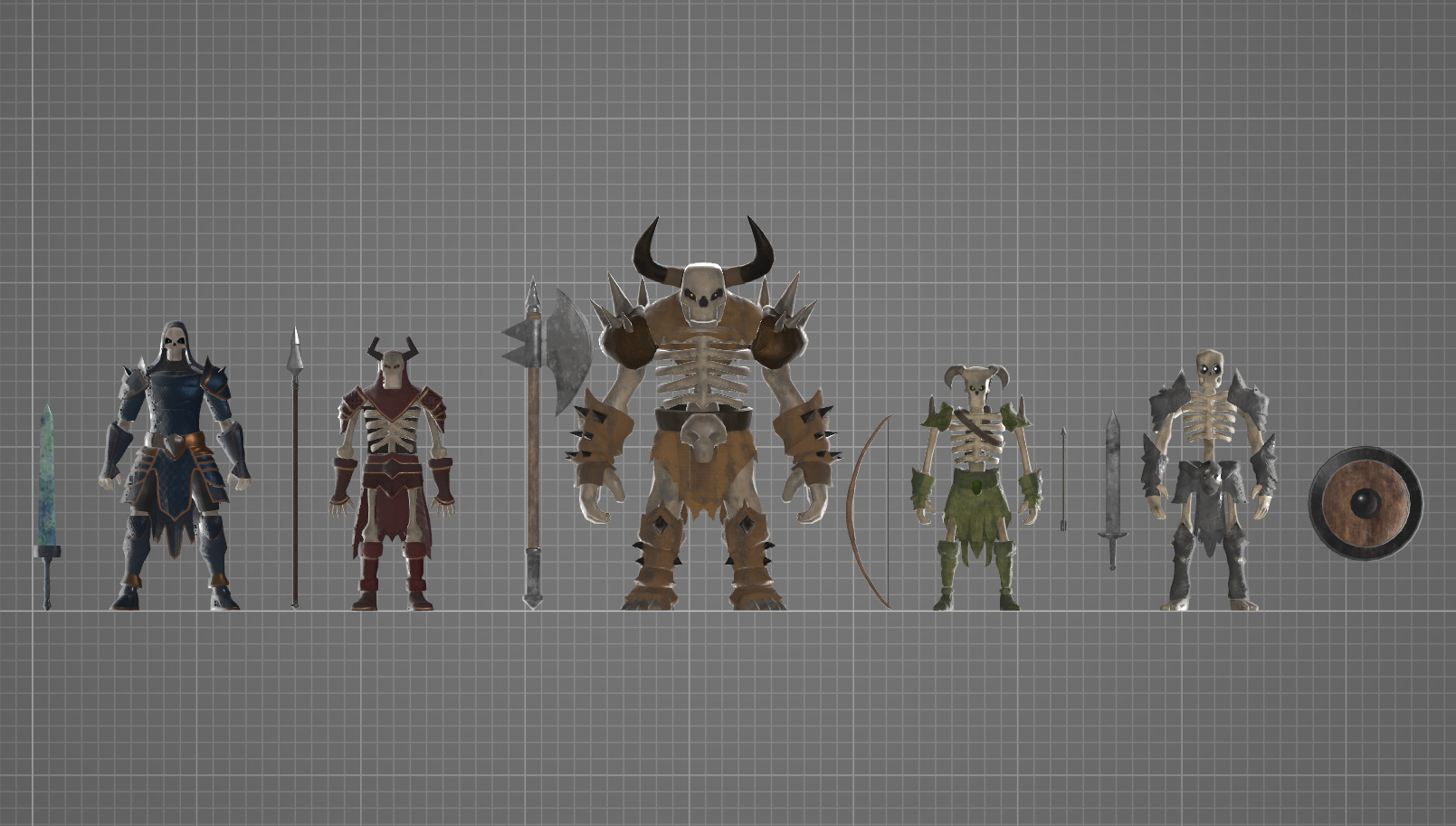 human skeleton Army Pack Low-poly 3D model_16