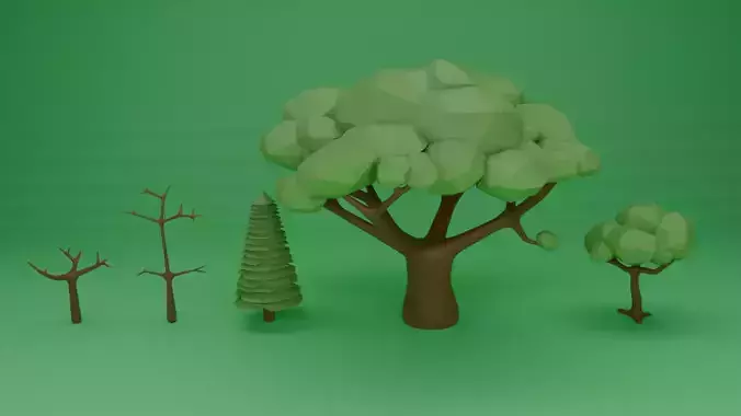  5 Stylized Low Poly Trees Pack  Game Ready 