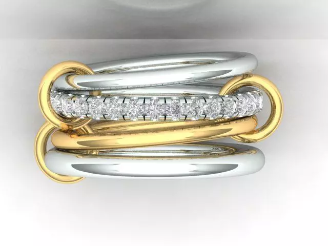 Diamond Pave Multi Layer Ring and Connector Ring 3D print model_0