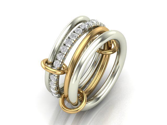 Diamond Pave Multi Layer Ring and Connector Ring 3D print model_2