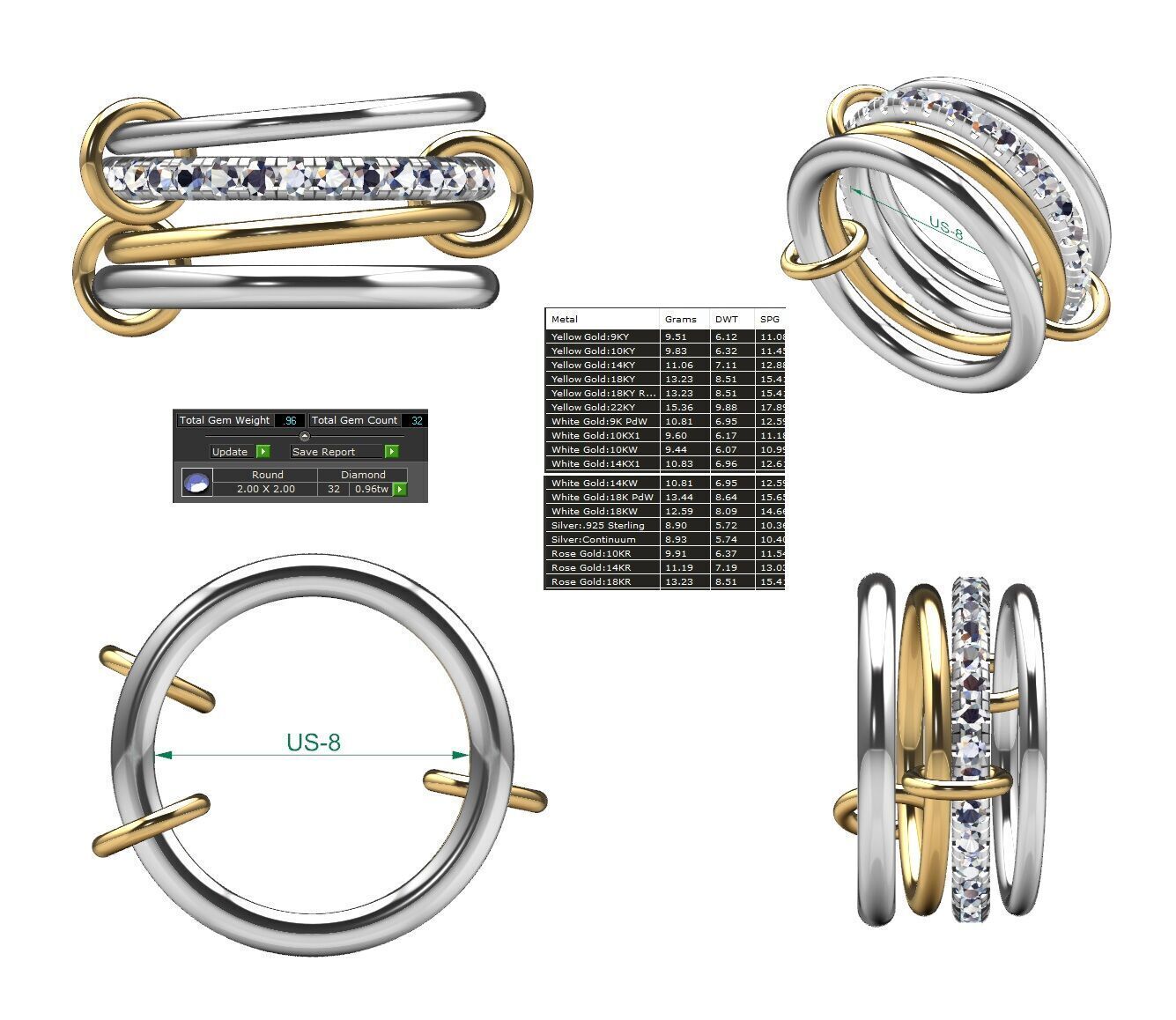 Diamond Pave Multi Layer Ring and Connector Ring 3D print model_10