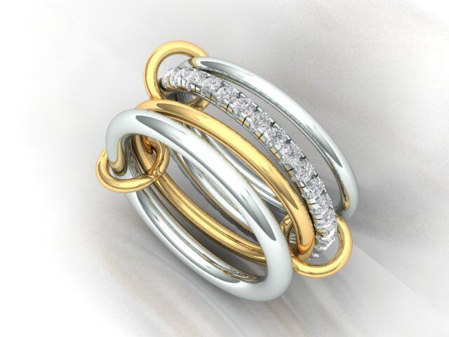Diamond Pave Multi Layer Ring and Connector Ring 3D print model_1