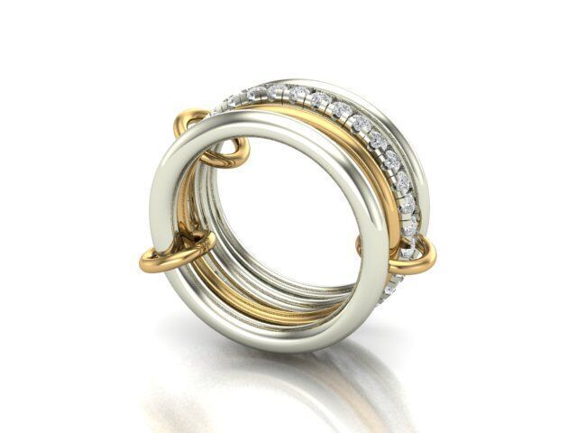Diamond Pave Multi Layer Ring and Connector Ring 3D print model_3