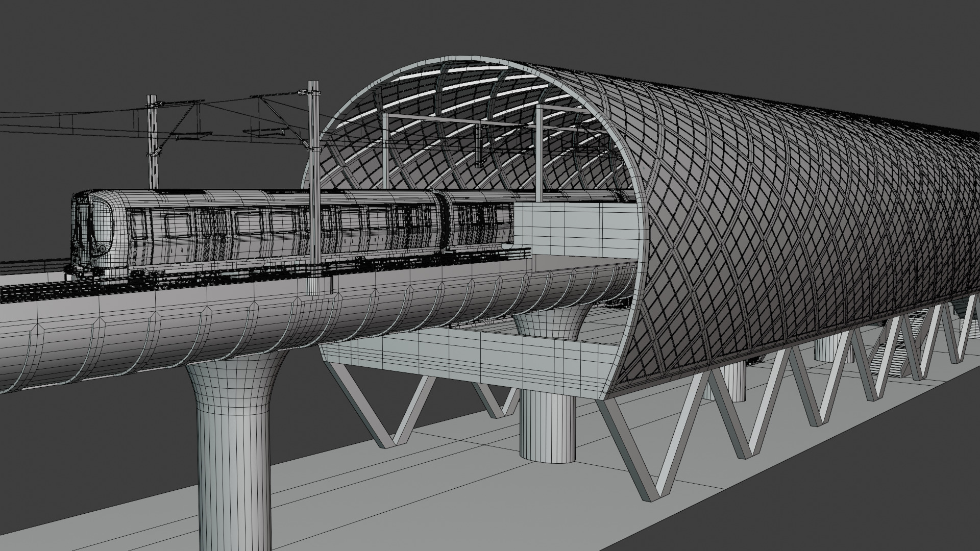Elevated London metro station 3D model_2