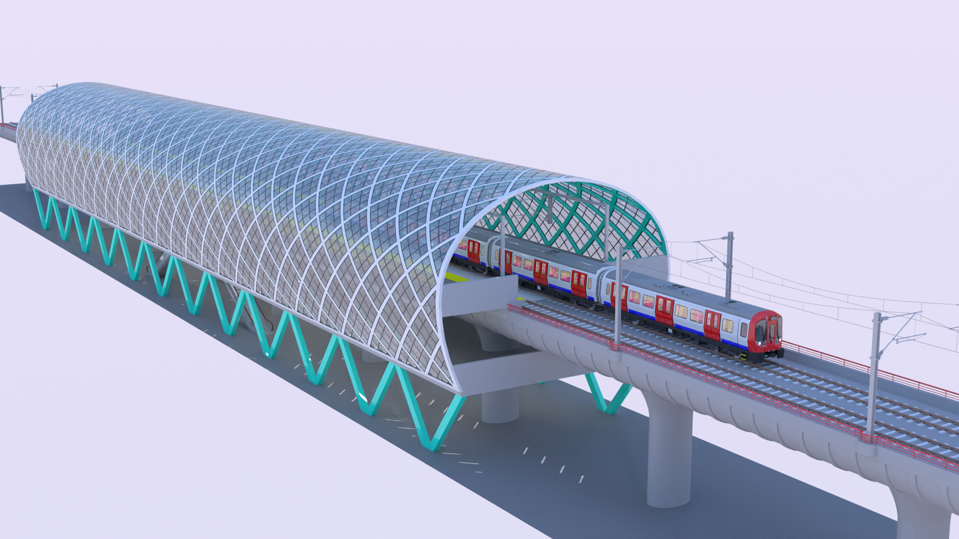 Elevated London metro station 3D model_11