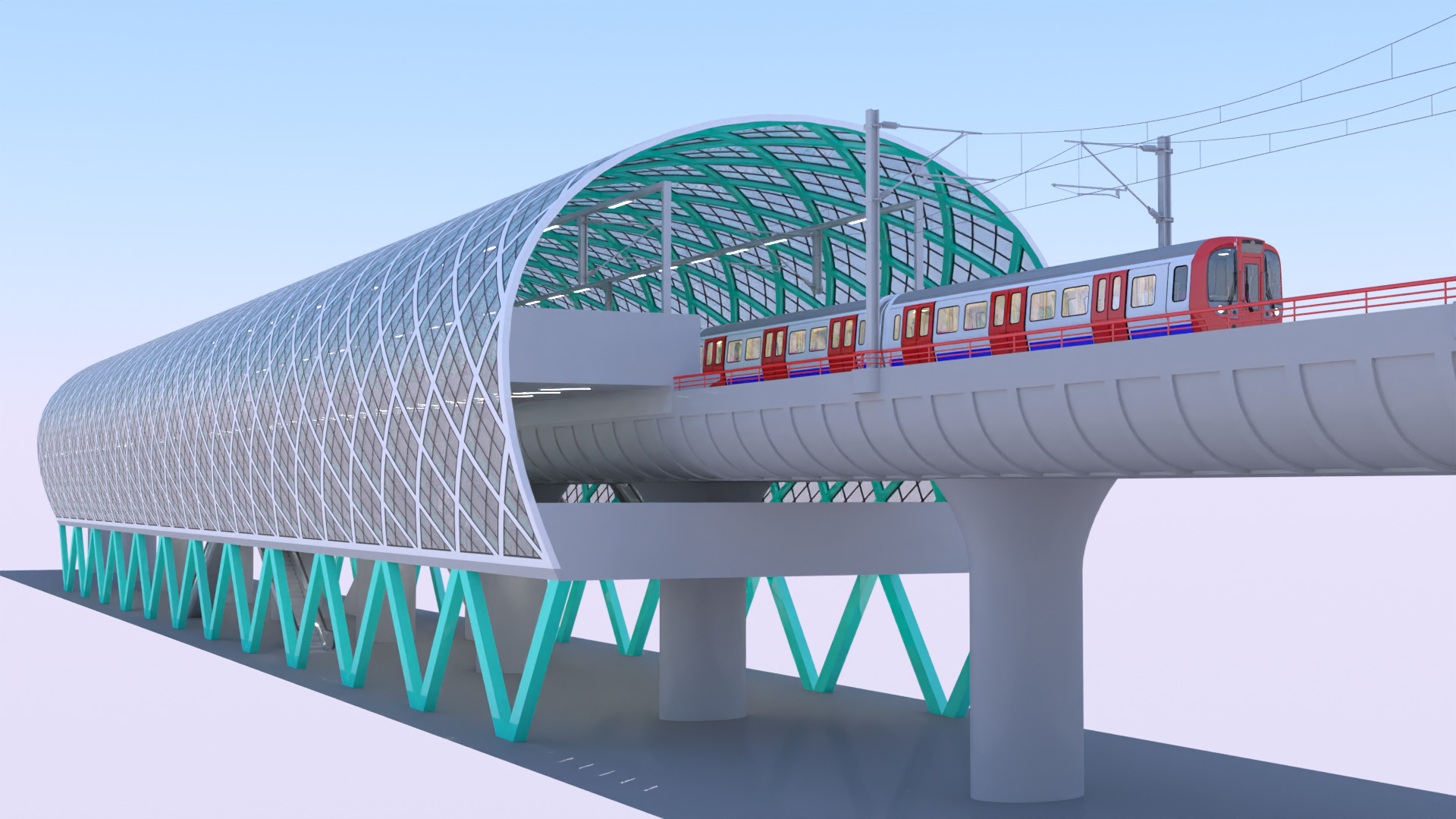 Elevated London metro station 3D model_7