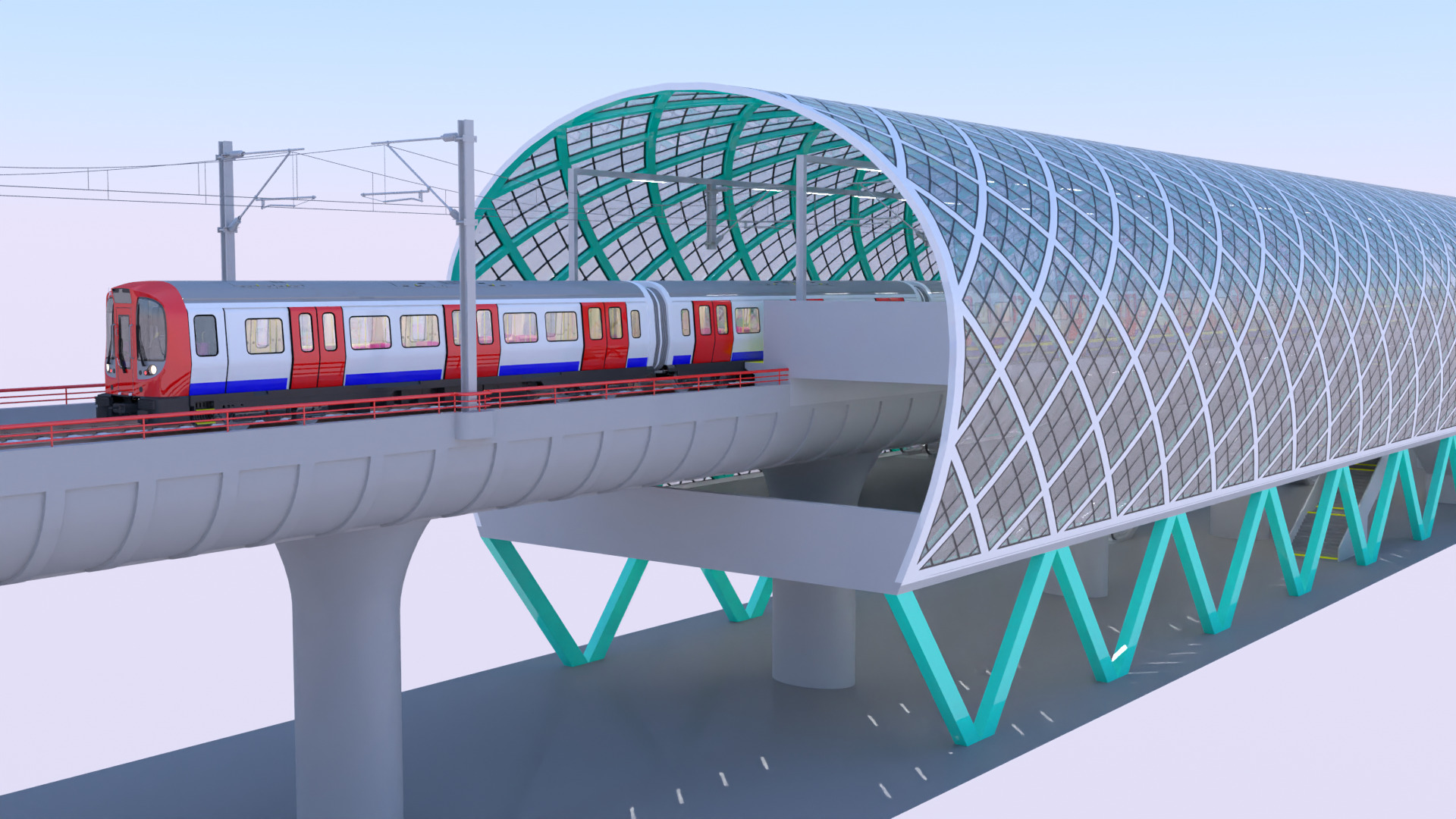 Elevated London metro station 3D model_1