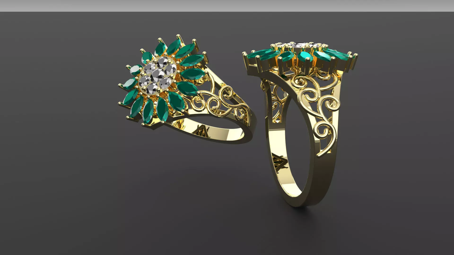 Marquise Ring with Diamond Stones 3D print model