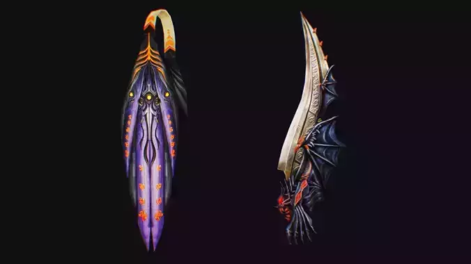 Sword and Light Shield Armor Dagger Dark Edged Cutting Magic Low-poly 3D model