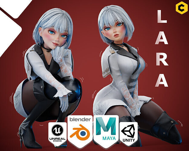 Game Cartoon Girl Character rigged Lara Low-poly 3D model