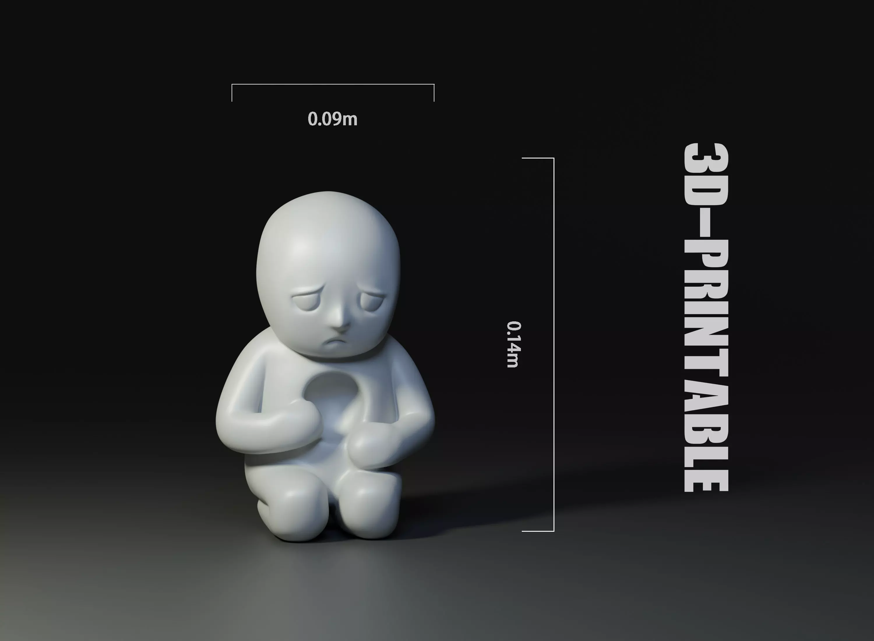 minimal sad miniature statue sitting Free 3D print model