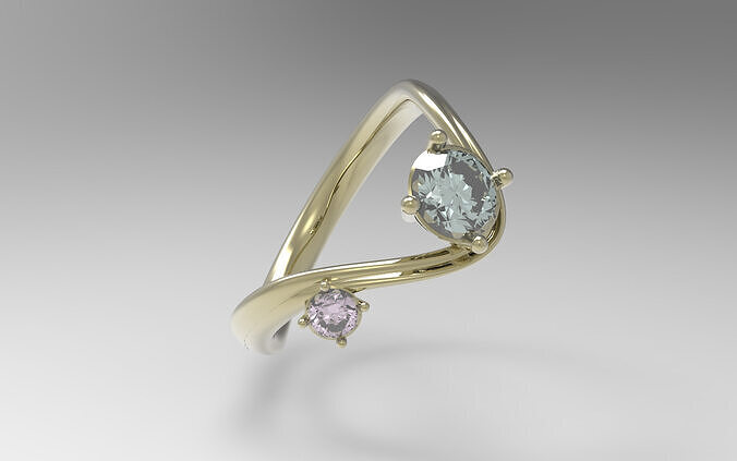 Ring with Double Round Stones  Free 3D print model