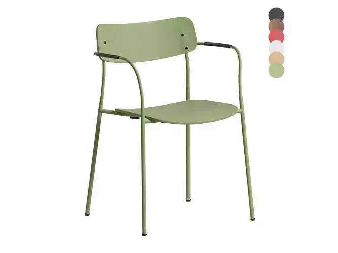 Ella Chair Four Legs base Laminate Long Armrest By Martela 3D model