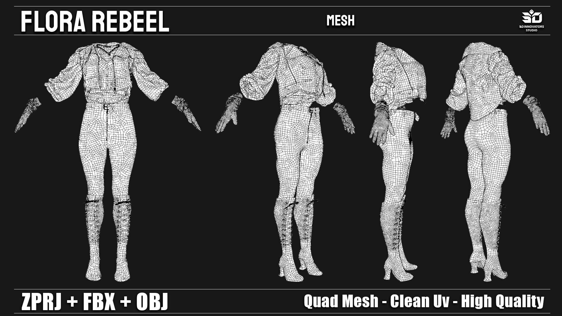 Flora Rebel  3D Fashion Outfit for Female Characters 3D model_8