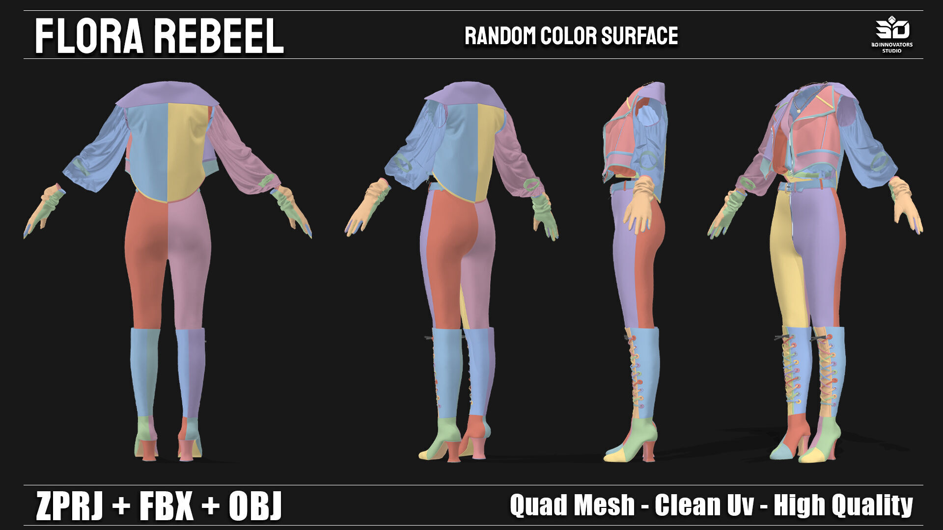 Flora Rebel  3D Fashion Outfit for Female Characters 3D model_5