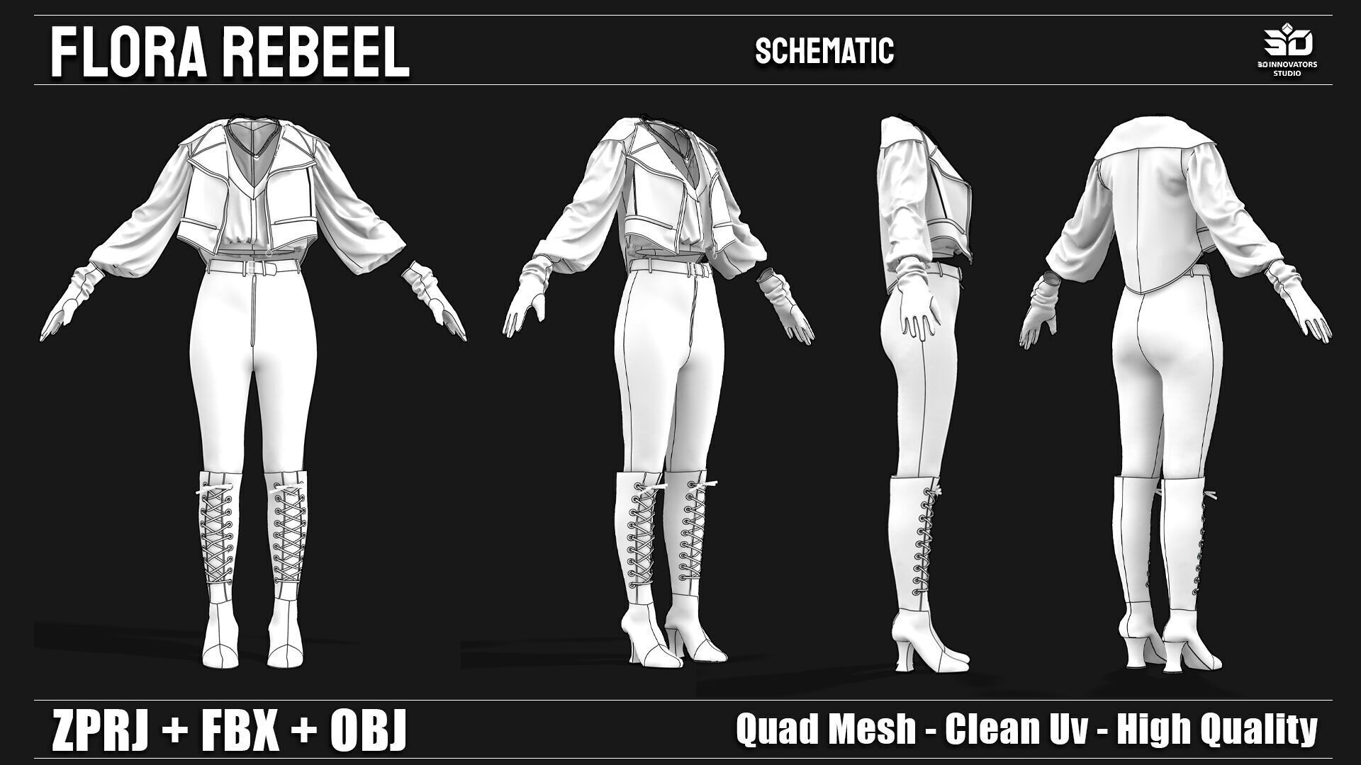 Flora Rebel  3D Fashion Outfit for Female Characters 3D model_6