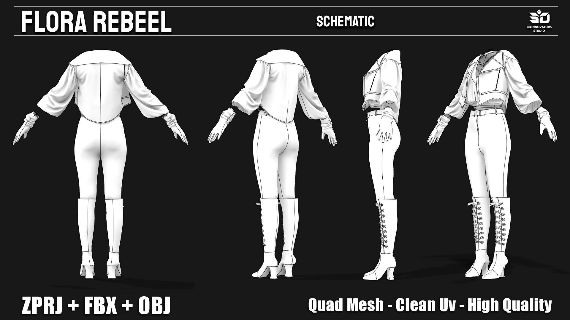 Flora Rebel  3D Fashion Outfit for Female Characters 3D model_7