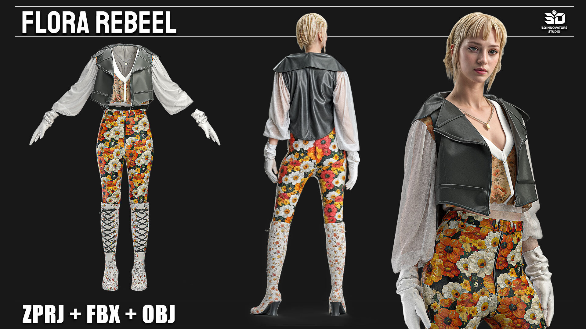 Flora Rebel  3D Fashion Outfit for Female Characters 3D model_2