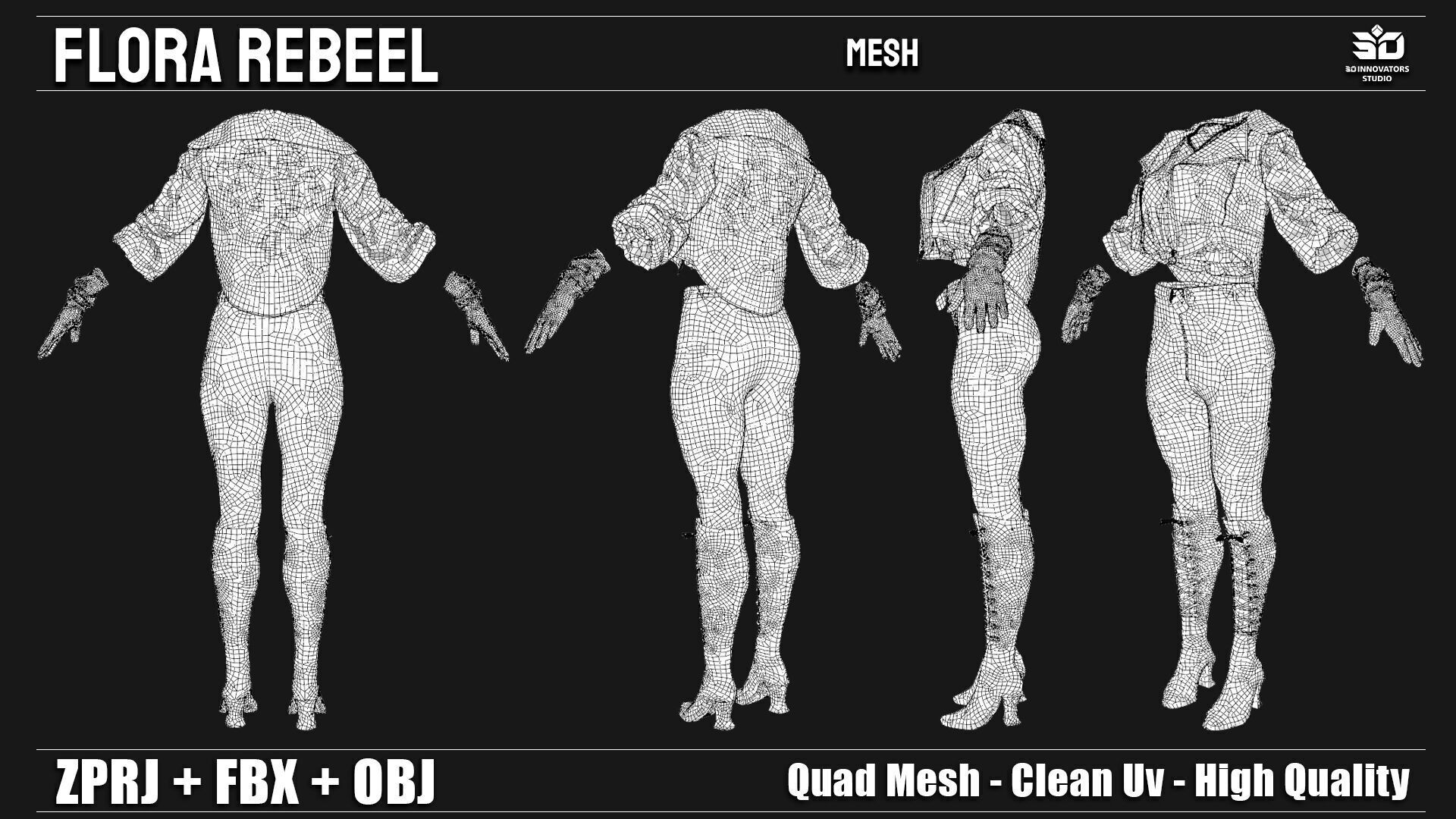 Flora Rebel  3D Fashion Outfit for Female Characters 3D model_9