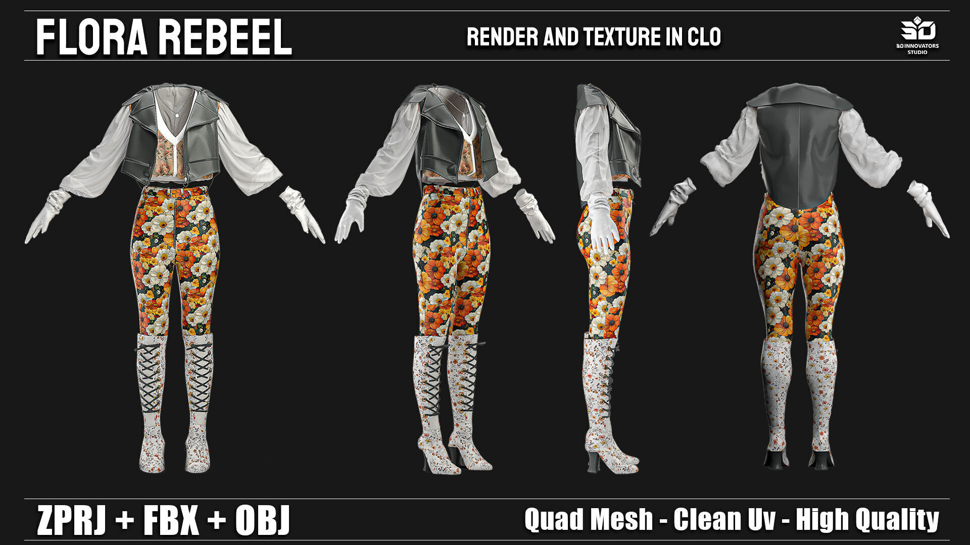 Flora Rebel  3D Fashion Outfit for Female Characters 3D model_3