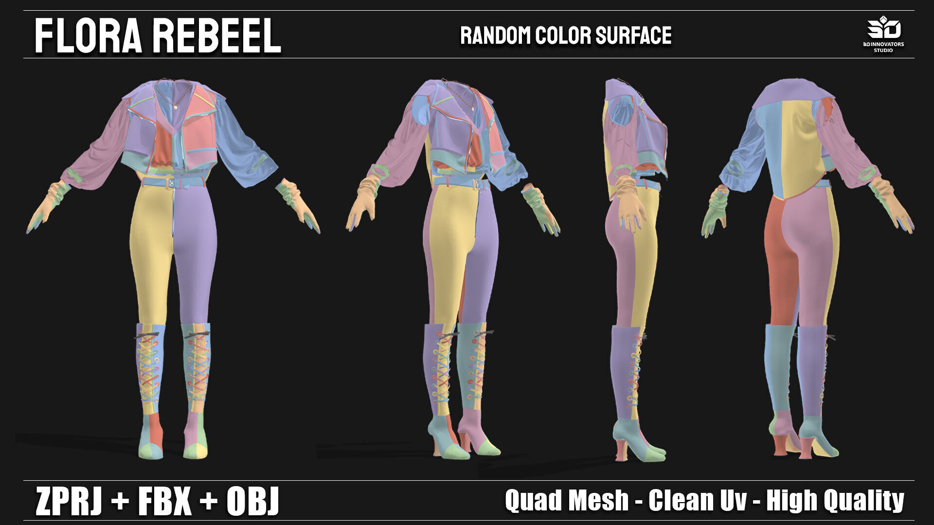 Flora Rebel  3D Fashion Outfit for Female Characters 3D model_4